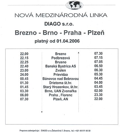 Nová česko-slovenská linka:  Brezno - Plzeň od 10.4.2006