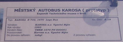KAROSA B732. 1670 Lego Bus. Prototyp, který nikdy nebyl v běžném provozu.