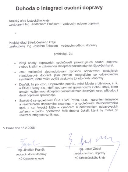 15.2.2008 byla podepsána Dohoda o integraci mezi Ústeckým a Středočeským krajem