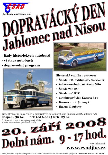 Tradiční Dopravácký den pořádá v sobotu 20.září 2008 ČSAD Jablonec nad Nisou a.s