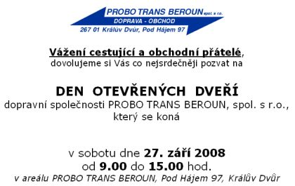 Den otevřených dveří dopravní společnosti PROBO TRANS BEROUN, spol. s r.o