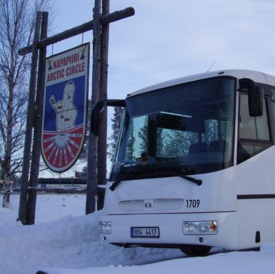 Zimní testování systémů EBS a ESC autobusu SOR C 9,5 nedaleko polárního kruhu.