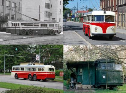 Čerstvě zrenovovaný třínápravový  trolejbus Tatra T400 z roku 1954