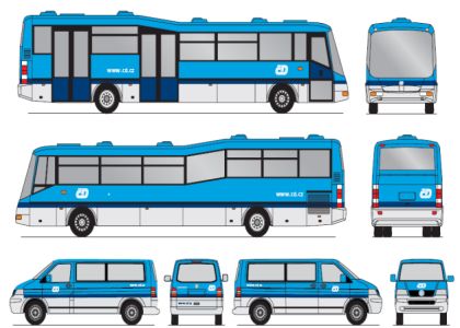 Vizualizace modré autobusové flotily ČD.