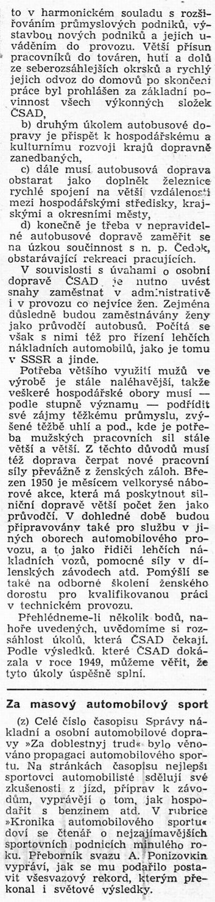 60 let ČSAD:Ze Světa motorů 75 z března 1950.  Autobusová doprava pracujících 4.