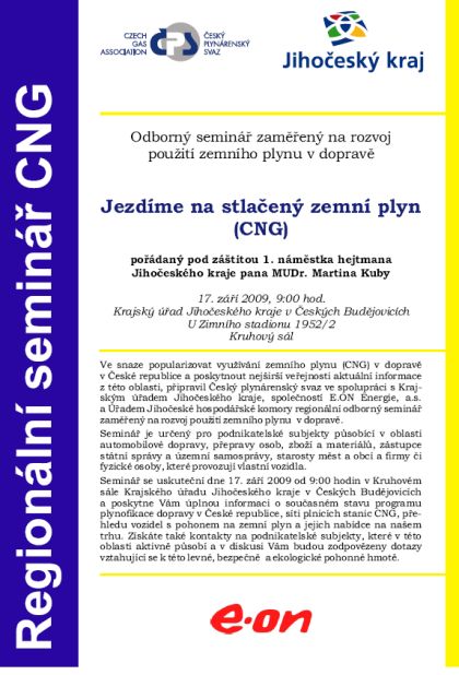 Regionální seminář Jezdíme na stlačený zemní plyn (CNG) pořádá