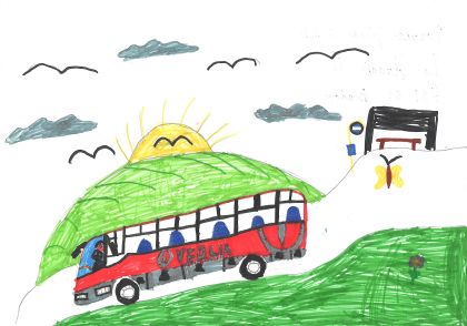 Děti kreslily červený autobus