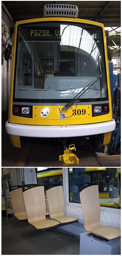 Modernizovaná tramvaj typu LTM 10.08 Astra s novými dřevěnými sedačkami 