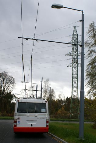 Trolejbus Škoda 30 Tr SOR  na zkušebních jízdách v Plzni 4.11.2010