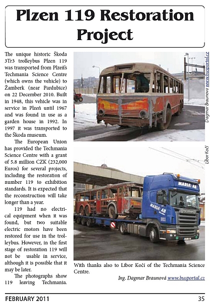 Z magazínu Trolleybus únor 2011: Reportáž z Hradce Králové, přesun 3 Tr3 