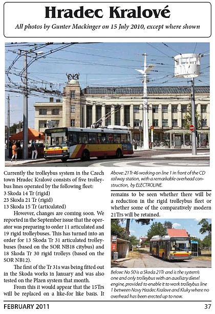 Z magazínu Trolleybus únor 2011: Reportáž z Hradce Králové, přesun 3 Tr3 