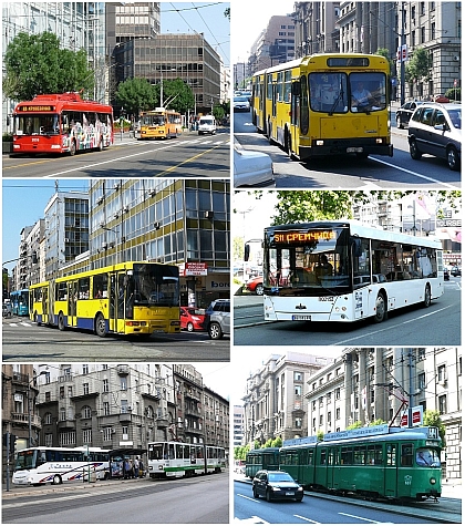 Autobusová, trolejbusová a tramvajová pohlednice z Bělehradu