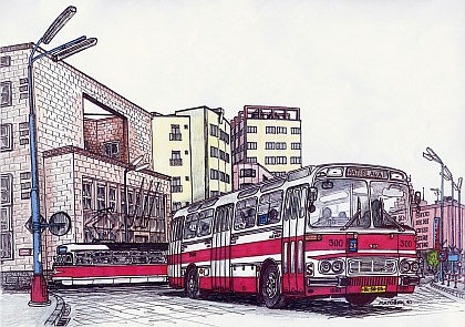 Jaro Matúšek 2011 - kresby historických autobusů a nákladních vozů