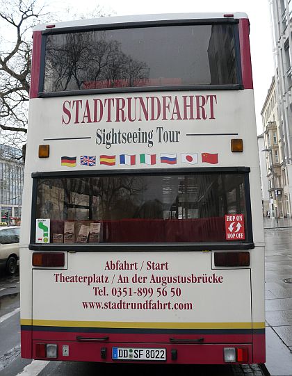 Dopravní pohlednice z Drážďan I. Hop On Hop Off, autobus DB do Berlína