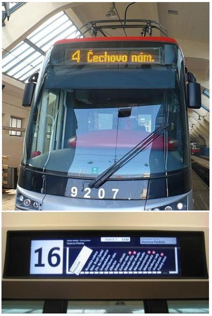 Nový typ informačních panelů na nových tramvajích 15T v Praze 
