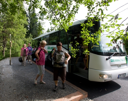 Z prvního příjezdu autobusu na novou zastávku Bučina 30.6. v 8:45
