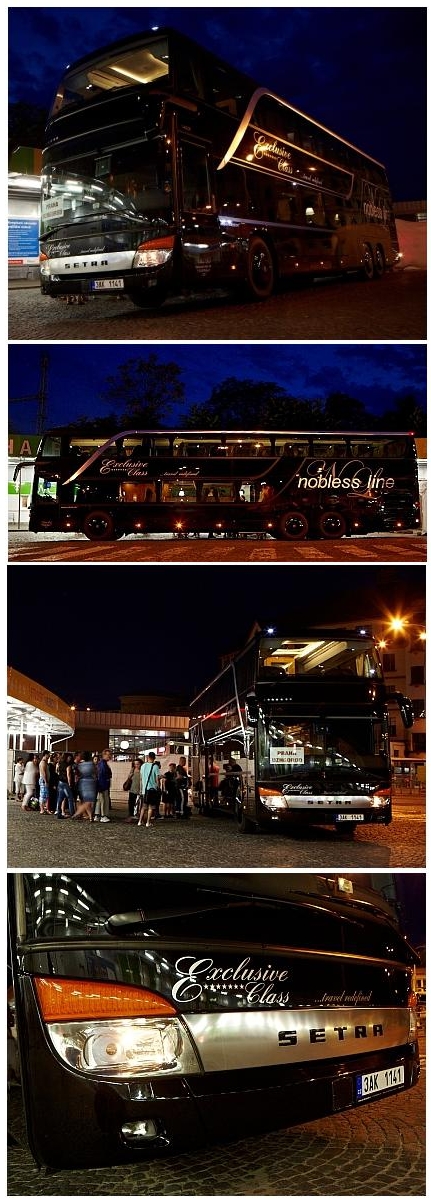 Nový speciál Setra S 431 DT Nobless Line při večerním odjezdu z Florence