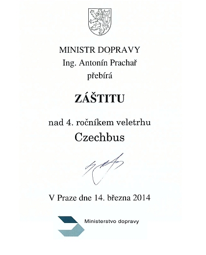 Czechbus 2014: Ministr dopravy Antonín Prachař přijal záštitu nad veletrhem
