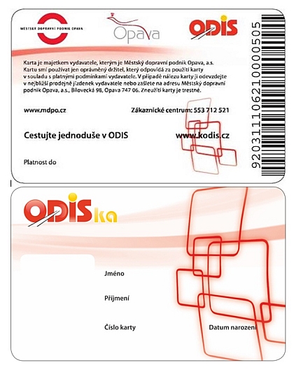 Karta Odiska uznávaná všemi dopravci zapojenými v ODIS také v Opavě