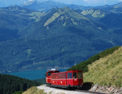 Dopravní pohlednice ze Solné komory II.: Horská dráha  Schafberg 