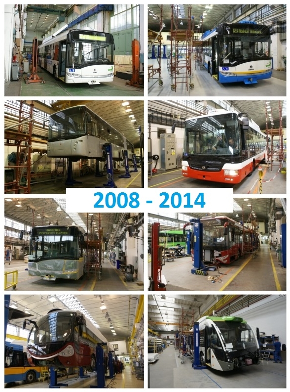 Trolejbusová 'osma' z let 2008 - 2014. Prototypy v hale Škoda Electric