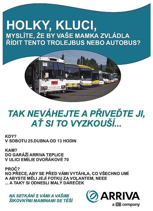 V Teplicích zvou děti a jejich maminky - ty si mohou vyzkoušet řízení busu