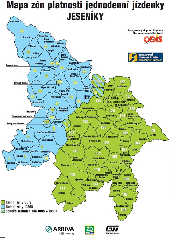 KODIS: Jednodenní oblastní jízdenka Jeseníky v sezóně 2015