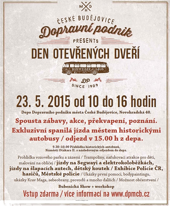 DPmČB: Den otevřených dveří 23.5.2015 a rockový koncert v depu 22.5.2015