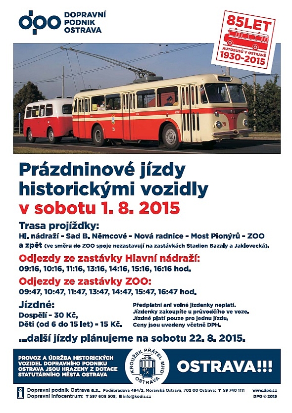 Prázdninové jízdy historickými vozidly v Ostravě v sobotu 1. 8. 2015 