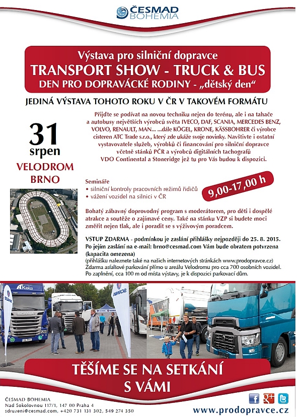  31.8.2015: TRANSPORT SHOW - TRUCK &amp; BUS.  Výstavu pro silniční dopravce
