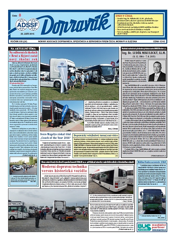 Vychází Dopravák 8/2015, noviny ADSSF