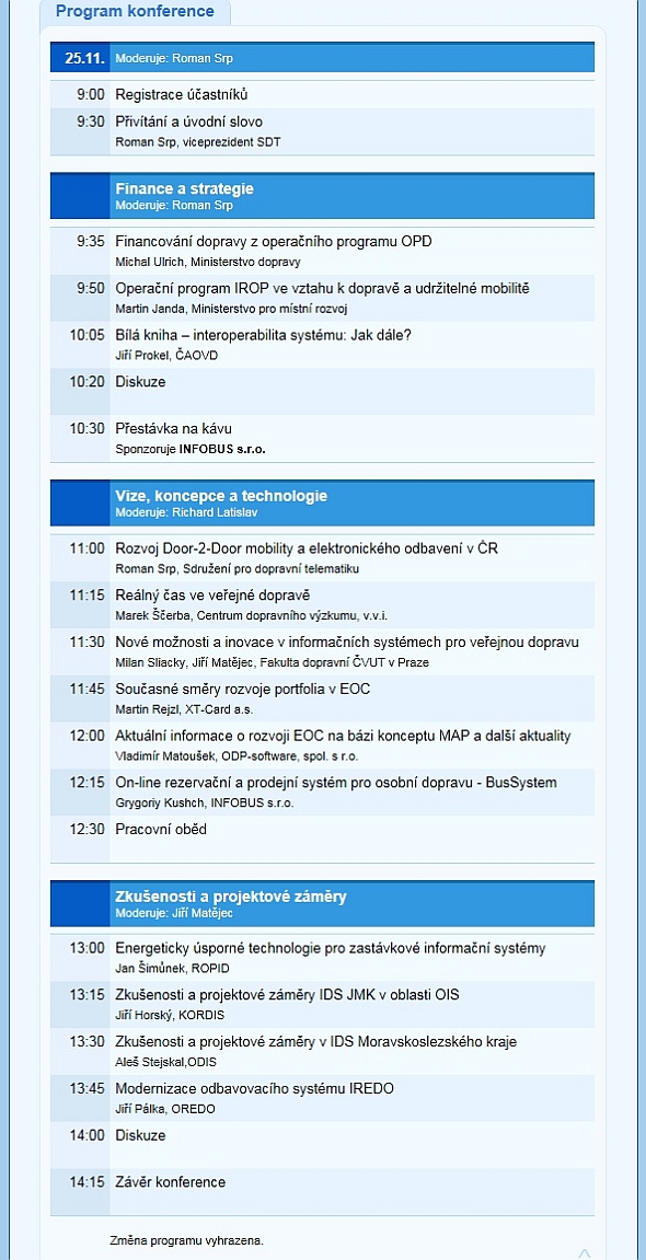 25.11.2015: Konference VEŘEJNÁ DOPRAVA "ON-LINE" 2015