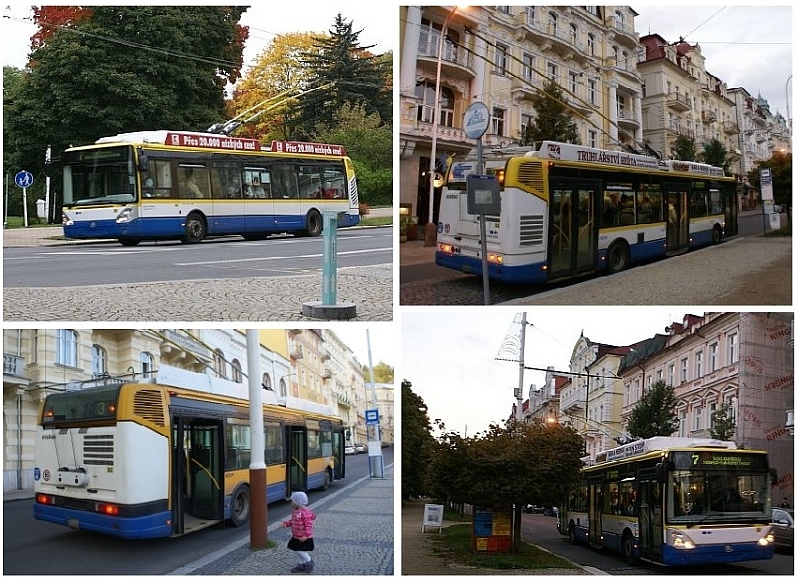 Trolejbus v nezvyklé červené barvě s maďarskými nápisy 