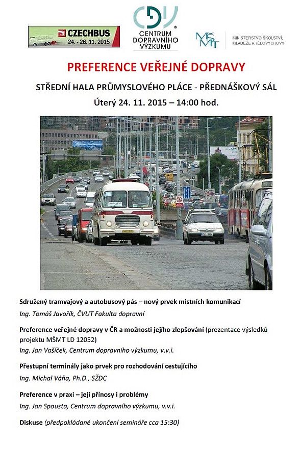 Seminář PREFERENCE VEŘEJNÉ DOPRAVY v rámci veletrhu Czechbus 2015