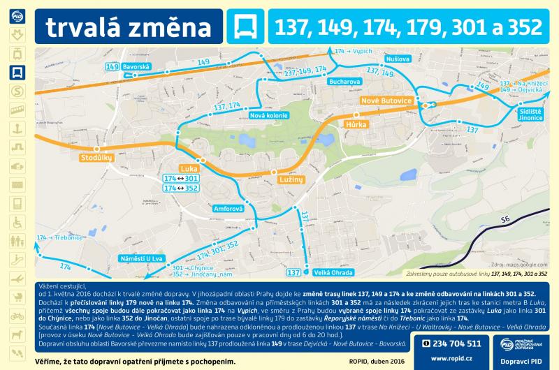 Změny autobusových linek PID od 1. května 2016