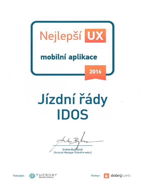 Aplikace Jízdní řády IDOS byla vyhlášena Mobilní aplikací roku 2016