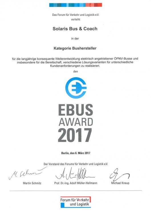 Solaris získal cenu EBUS Award 2017