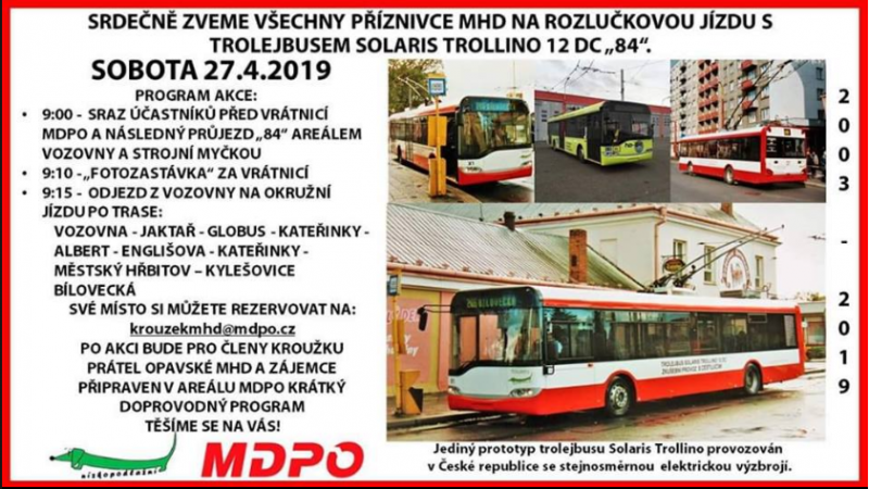 V Opavě se budou loučit s trolejbusem Solaris Trollino 12 DC ev.č. 84