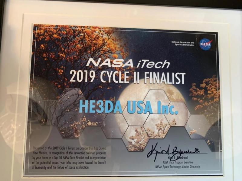 Úspěch české společnosti HE3DA v NASA iTech 2019