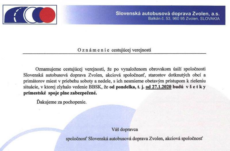 Všechny spoje v Banskobystrickém kraji zítra vyjedou