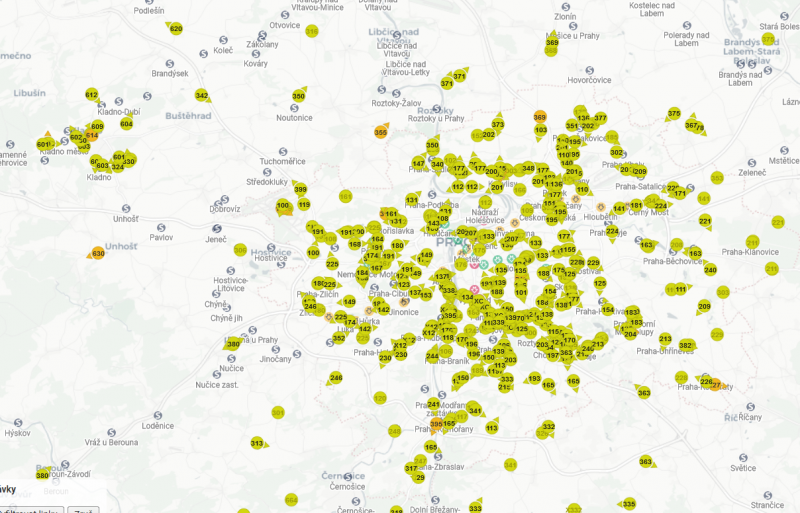 Zpoždění a polohy autobusů PID na mapách