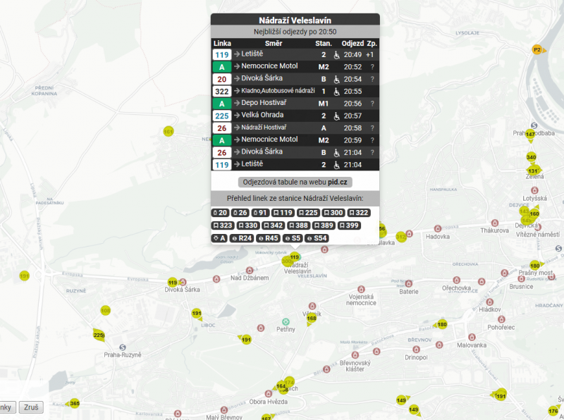 Zpoždění a polohy autobusů PID na mapách