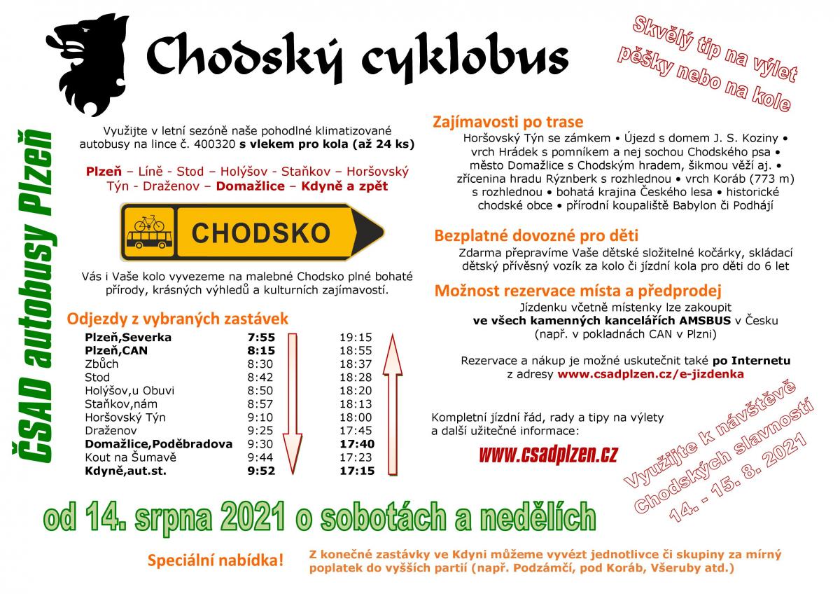 V sobotu 14. srpna vyjede Chodský cyklobus