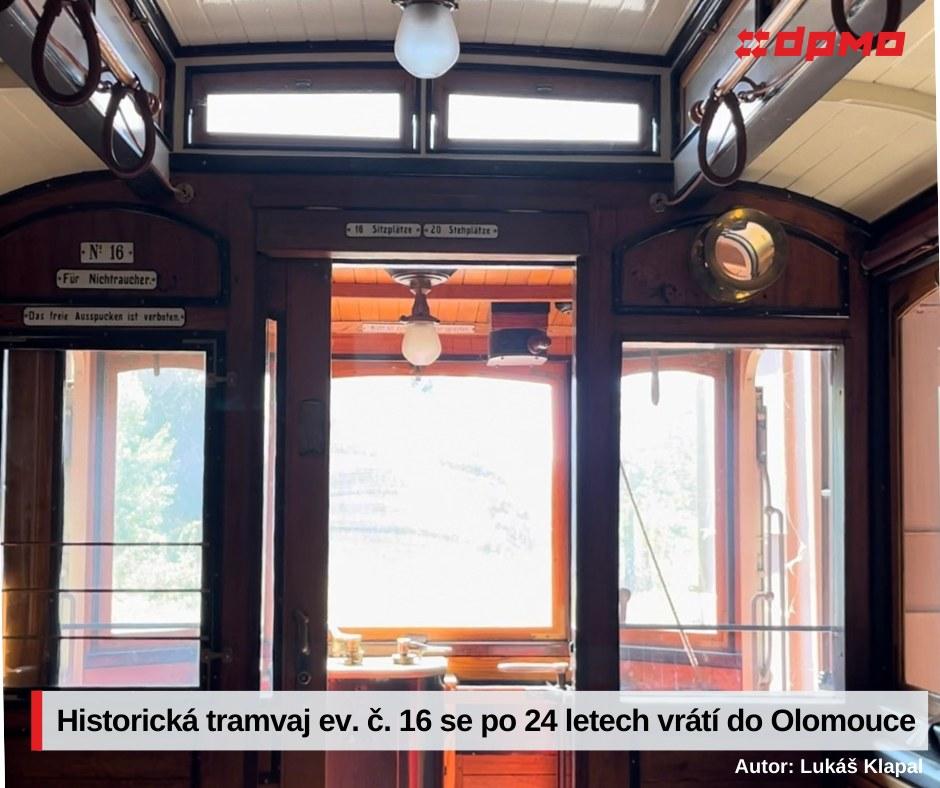 Historická tramvaj č. 16 se po 24 letech vrátí do Olomouce