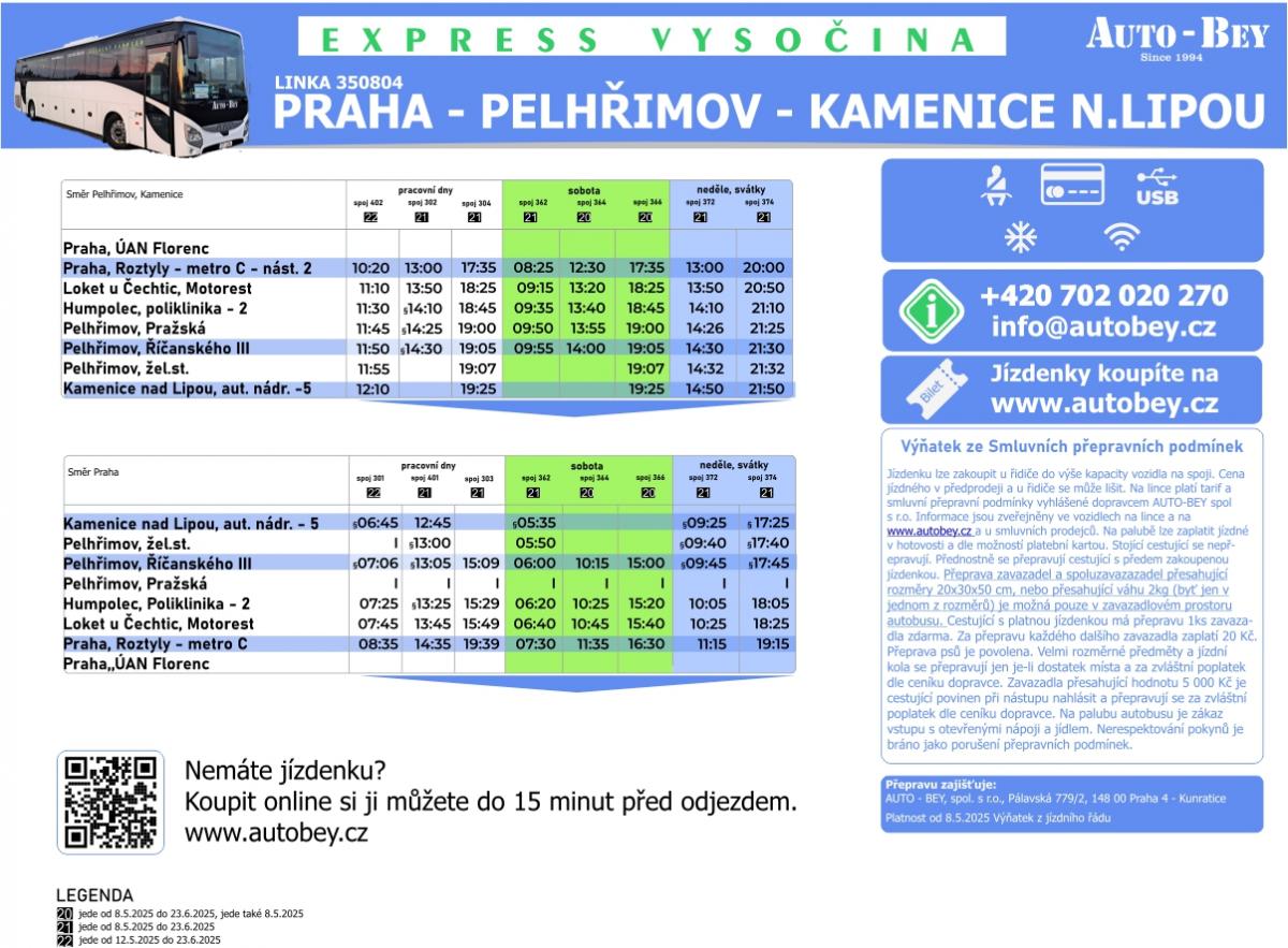 Nové spojení Express Vysočina