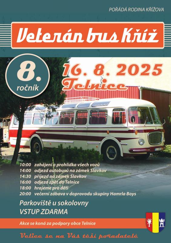 Přehlídka historických strojů Veterán Bus Kříž v Telnici 