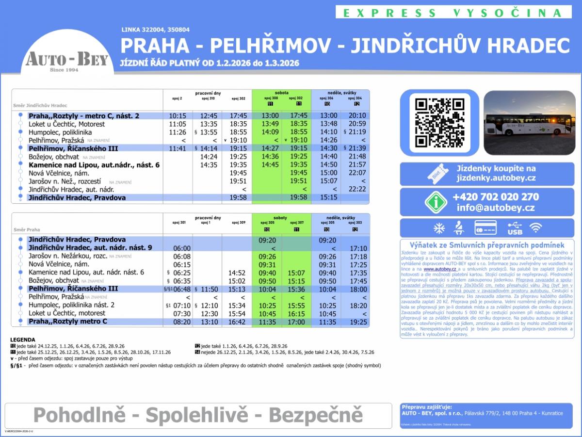 Nový spoj Auto-Bey z Pelhřimova do Prahy a zpět v pracovních dnech